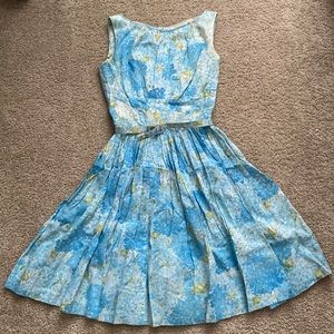 Vintage 1950/60s Saba Jrs California Blue Floral Dress